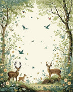 Whimsical Woodland Scene With Deer And Birds Rug
