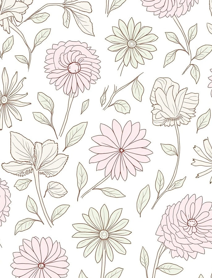 Pale Pink Floral Sketch Pattern Rug