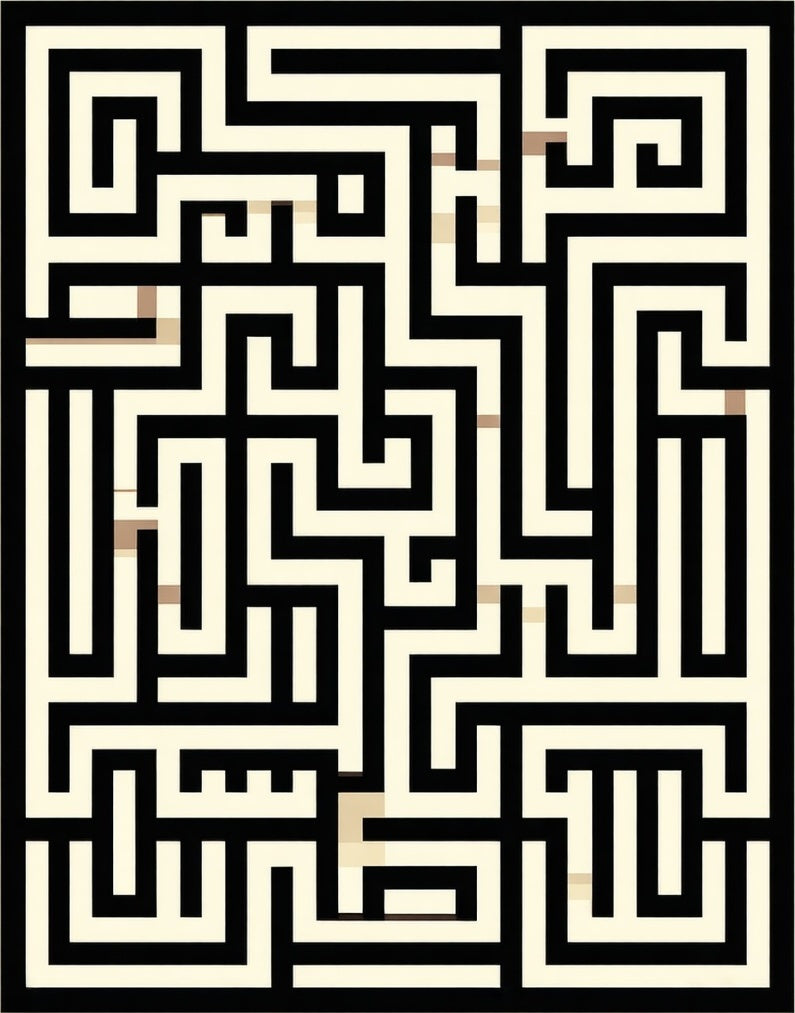 Black Beige Maze Pattern Rug