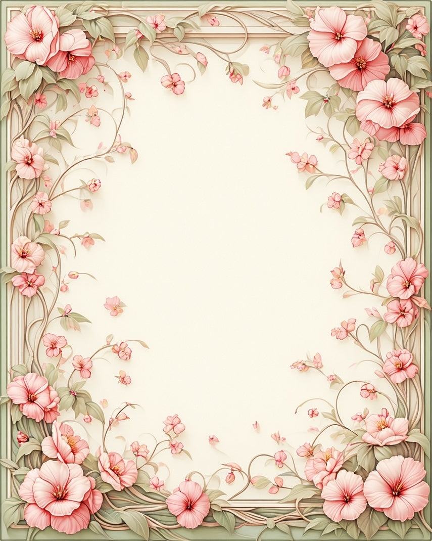 Whimsical Pink Floral Vine Border Rug