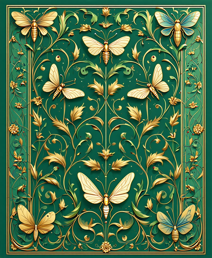 Ornate Emerald Butterfly Floral Design Rug