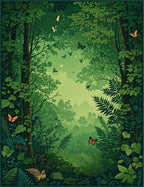 Enchanted Emerald Forest Butterfly Scene Rug