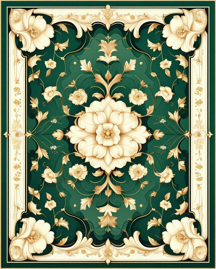 Elegant Green Floral Medallion Design Rug