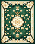 Elegant Green Floral Medallion Design Rug