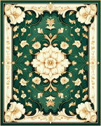 Elegant Green Floral Medallion Design Rug