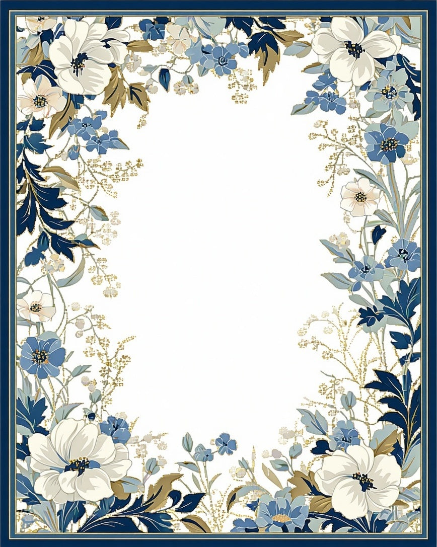 White Blue Floral Botanical Design Rug