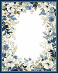 White Blue Floral Botanical Design Rug
