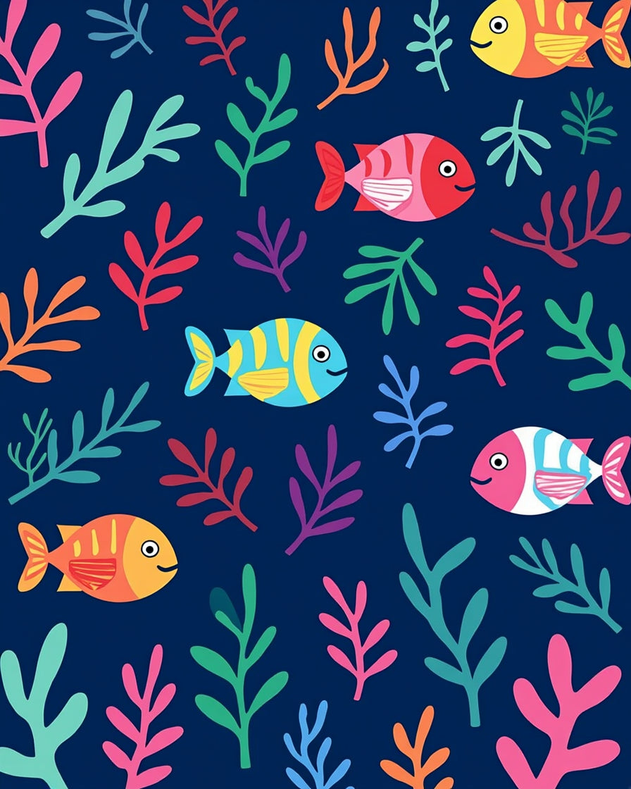 Colorful Fish Ocean Plant Pattern Rug
