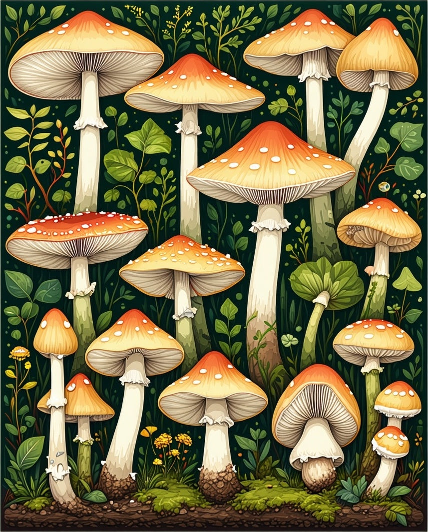 Enchanted Forest Mushroom Pattern Rug
