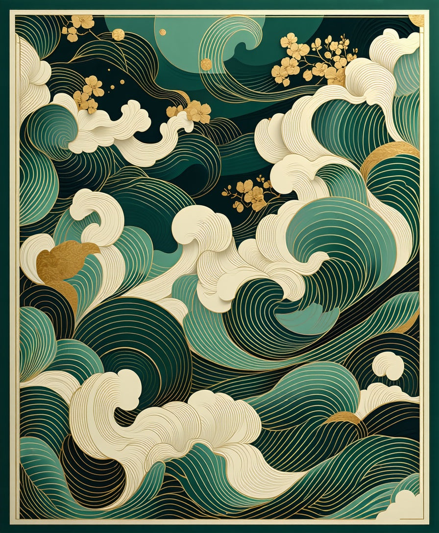 Emerald Waves with Gold Accents Rug