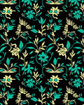 Yellow and Teal Floral Vine Pattern Rug