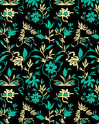 Yellow and Teal Floral Vine Pattern Rug