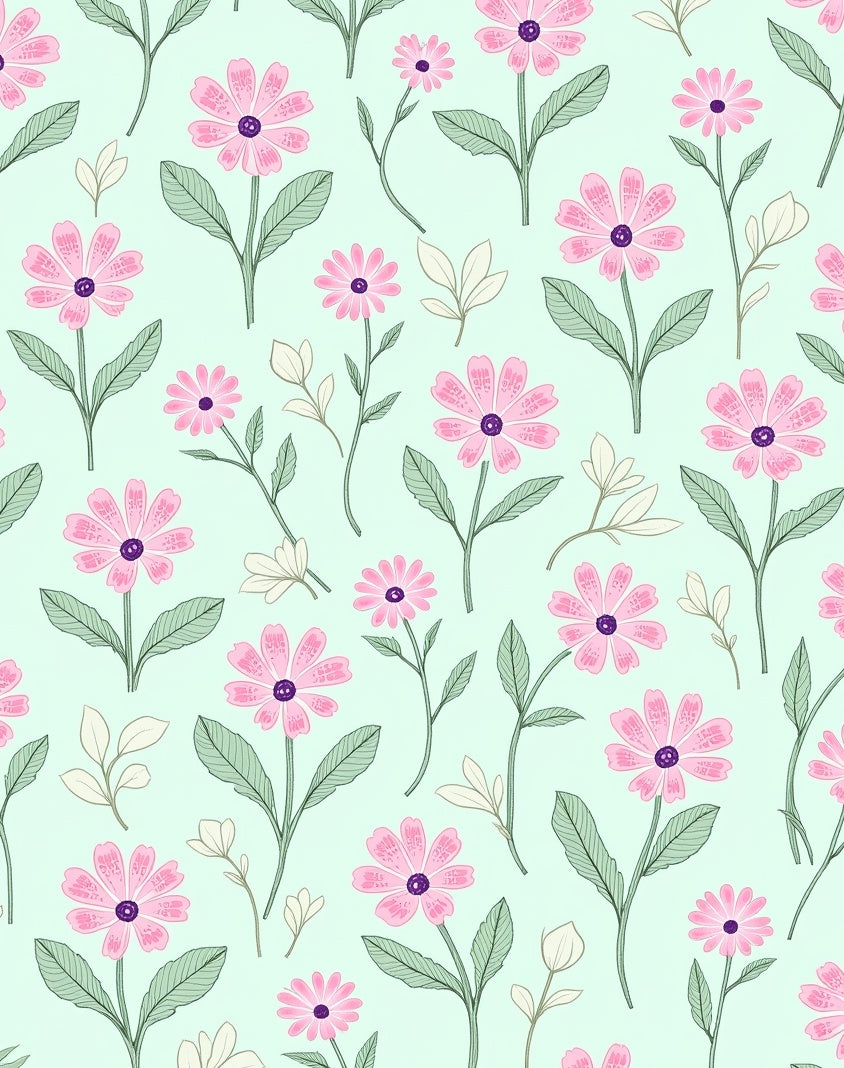 Pastel Pink Daisy Floral Pattern Rug