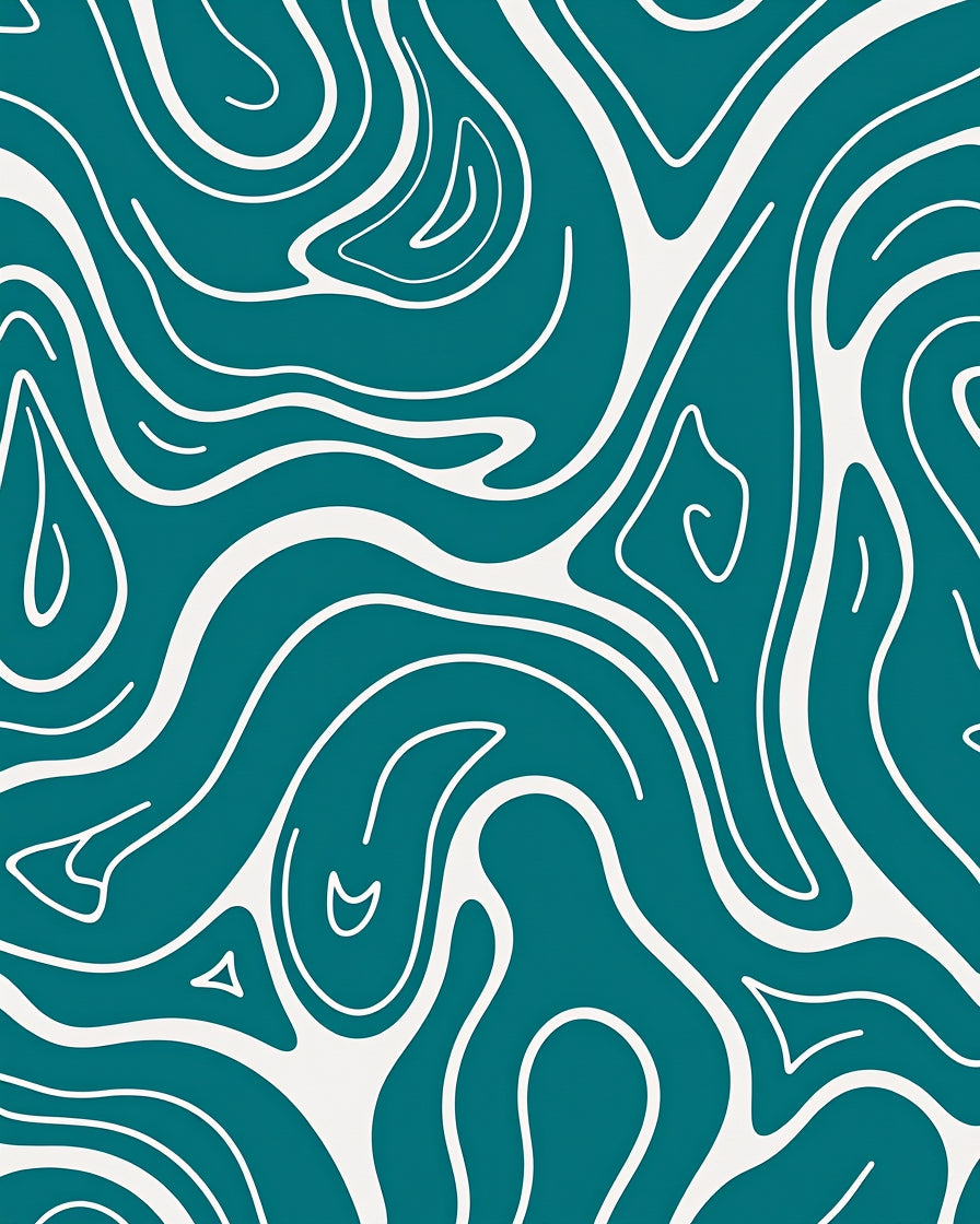 Teal Cream Swirl Flow Rug