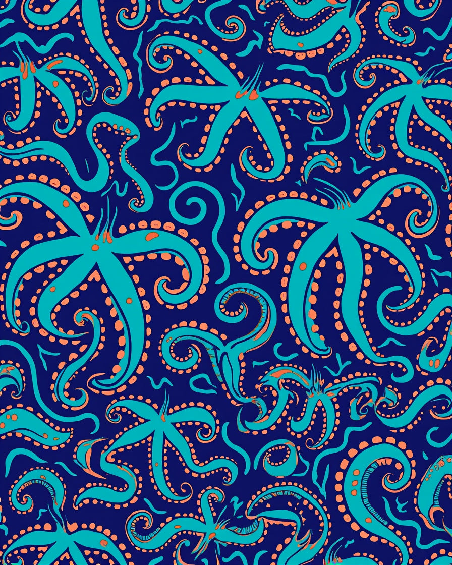 Playful Teal Octopus Tentacle Pattern Rug