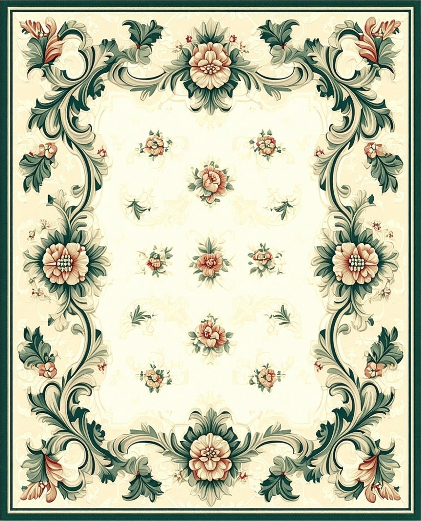 Vintage Floral Scroll Ornament Pattern Rug