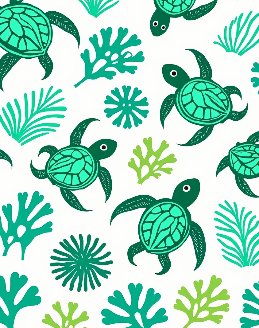 Green Turtle Sea Coral Pattern Rug