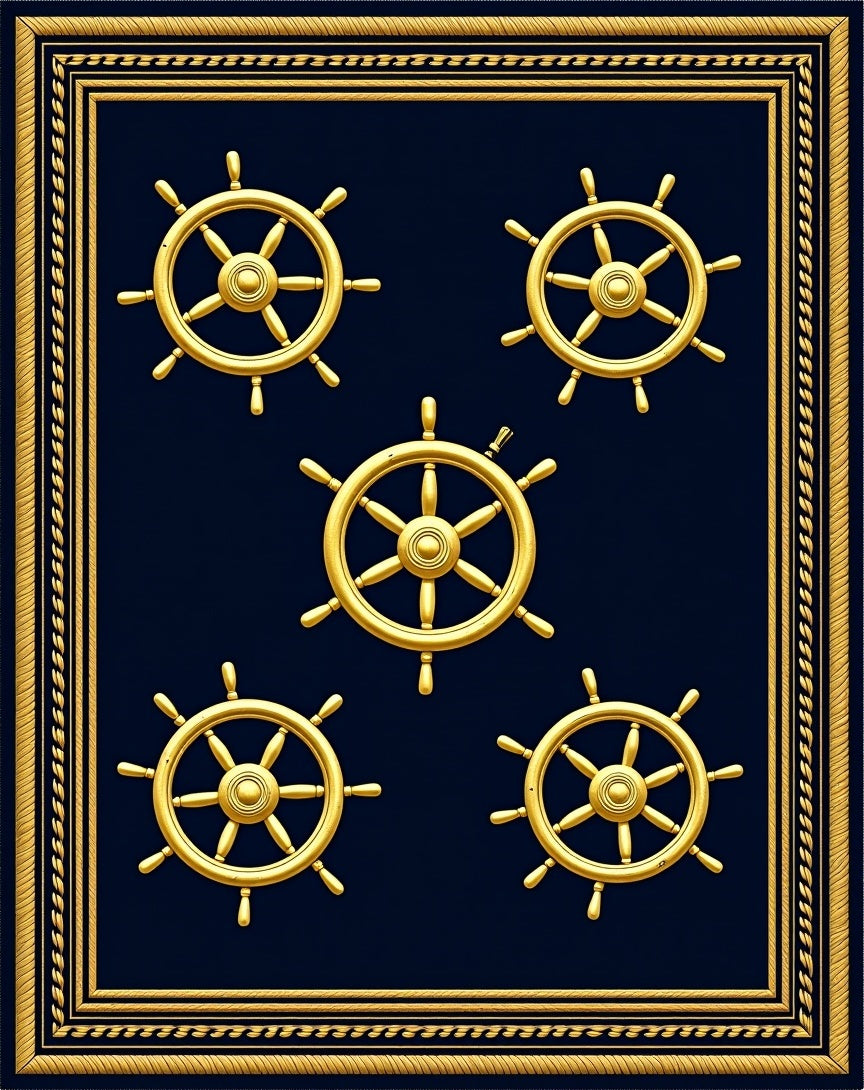 Golden Ship Wheels Navy Nautical Rug