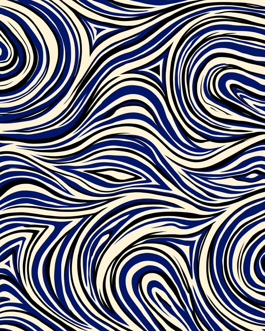 Abstract Blue And Black Swirls Rug