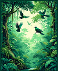 Emerald Forest Flying Birds Rug