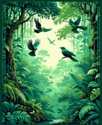 Emerald Forest Flying Birds Rug