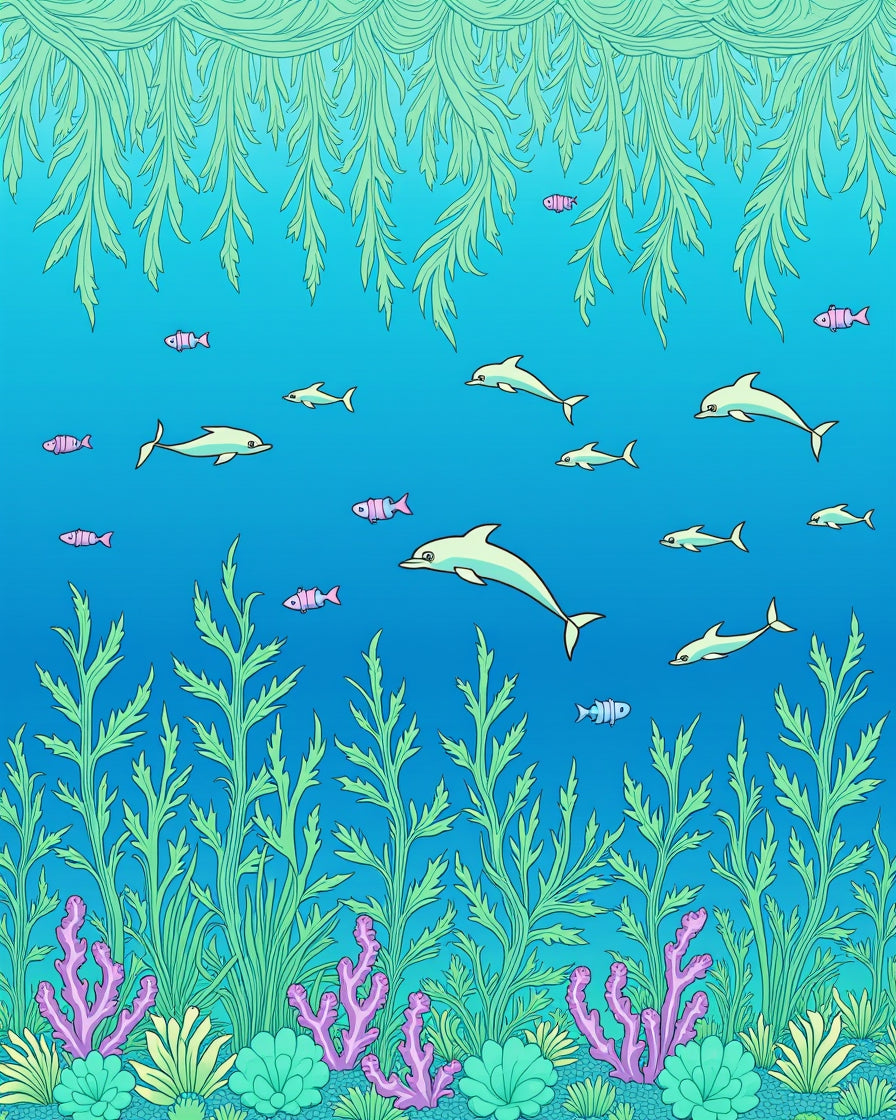 Ocean Life Dolphin Flora Pattern Rug