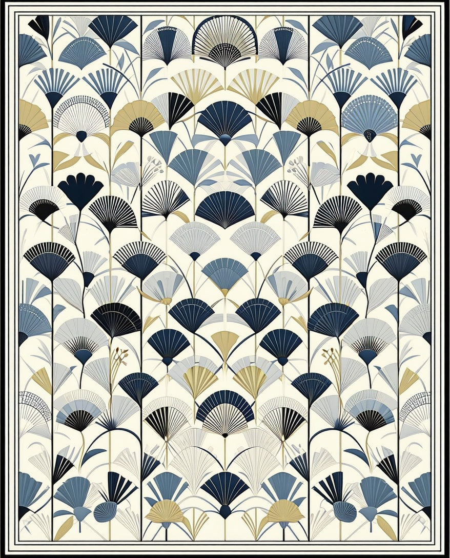 Art Deco Fan Floral Pattern Rug