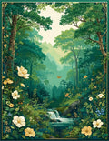 Enchanted Forest Waterfall floral Pattern Rug