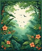 Lush Tropical Jungle Birds Design Rug