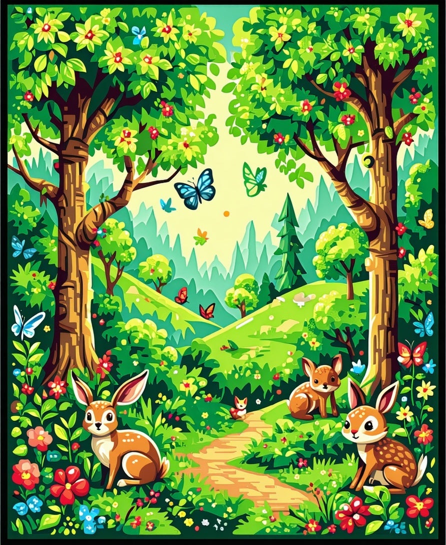 Woodland Creatures Butterflies Garden Path Rug