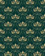 Ornate Gold Floral Damask Pattern Rug