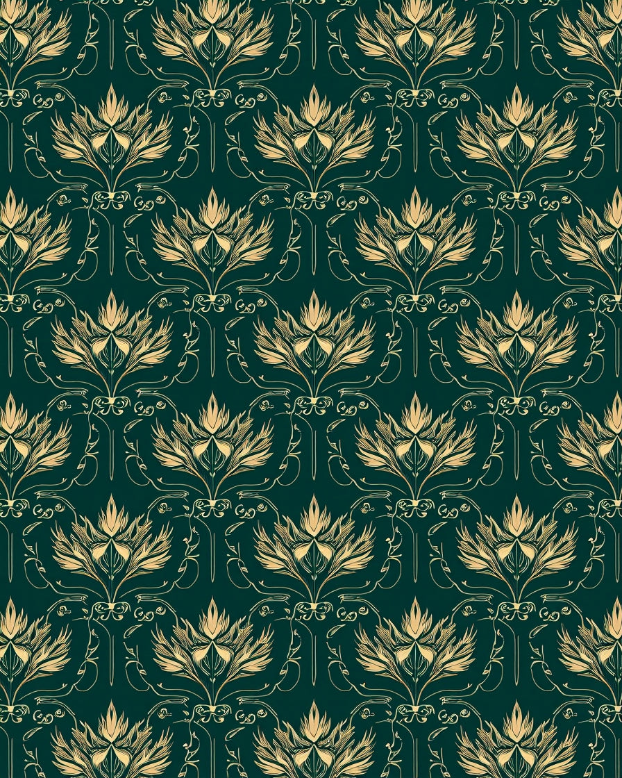 Ornate Gold Floral Damask Pattern Rug