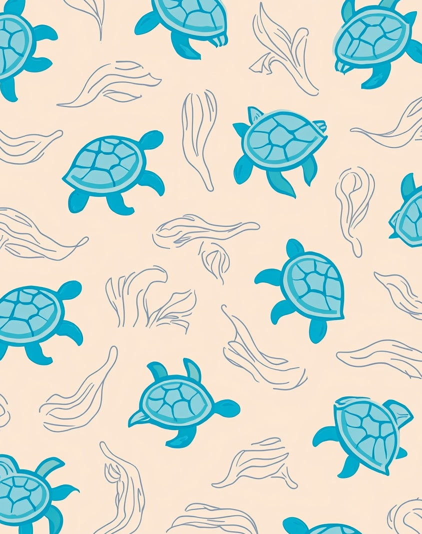 Playful Sea Turtle Seaweed Pattern Rug