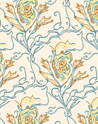 Stylized Floral Vine Pattern With Yellow Roses Rug