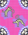 Playful Tigers On Pink Grid Design Rug