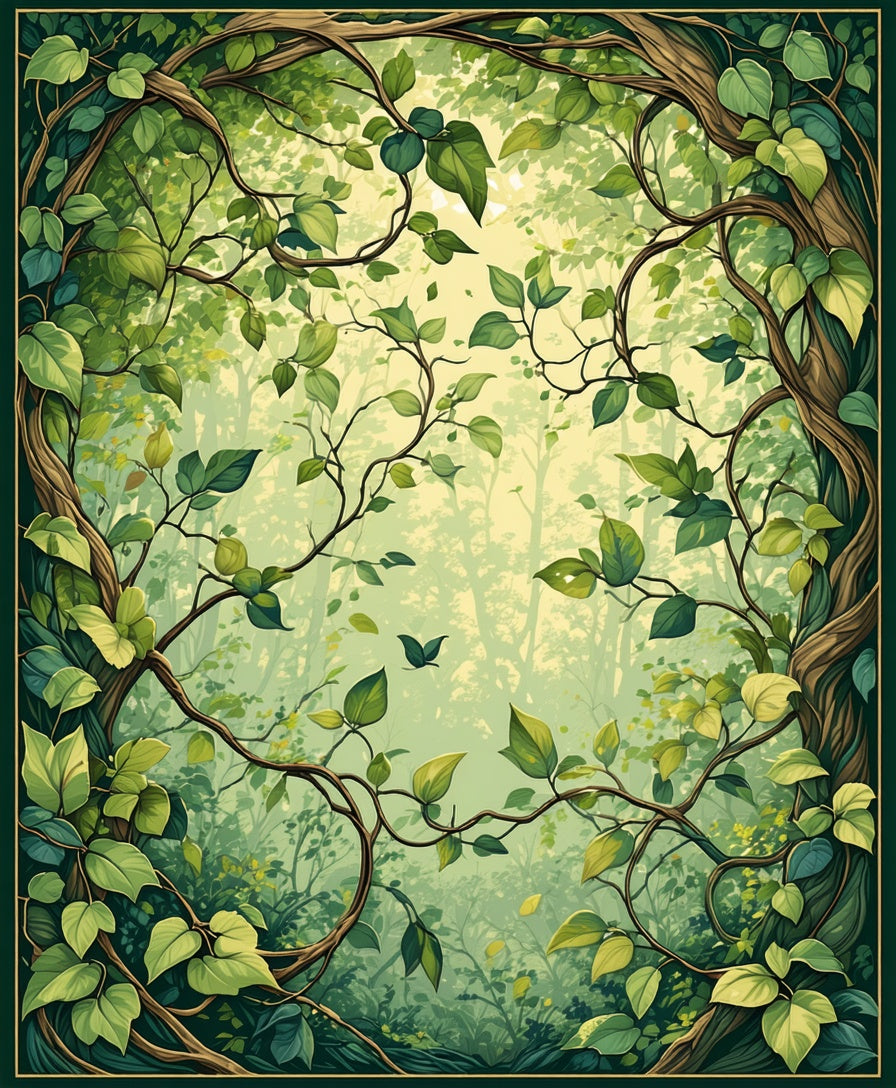 Enchanted Forest Vines Leaves Pattern Rug