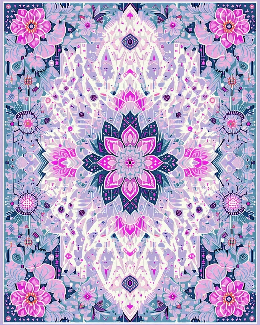 Whimsical Floral Mandala Pattern Rug