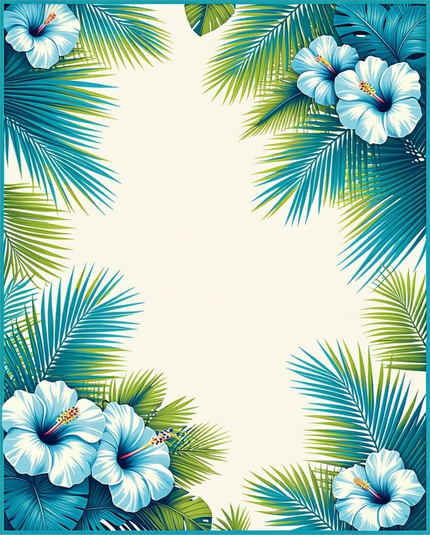 Tropical Blue Hibiscus Palm Leaf Design Rug