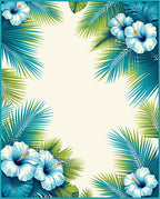 Tropical Blue Hibiscus Palm Leaf Design Rug