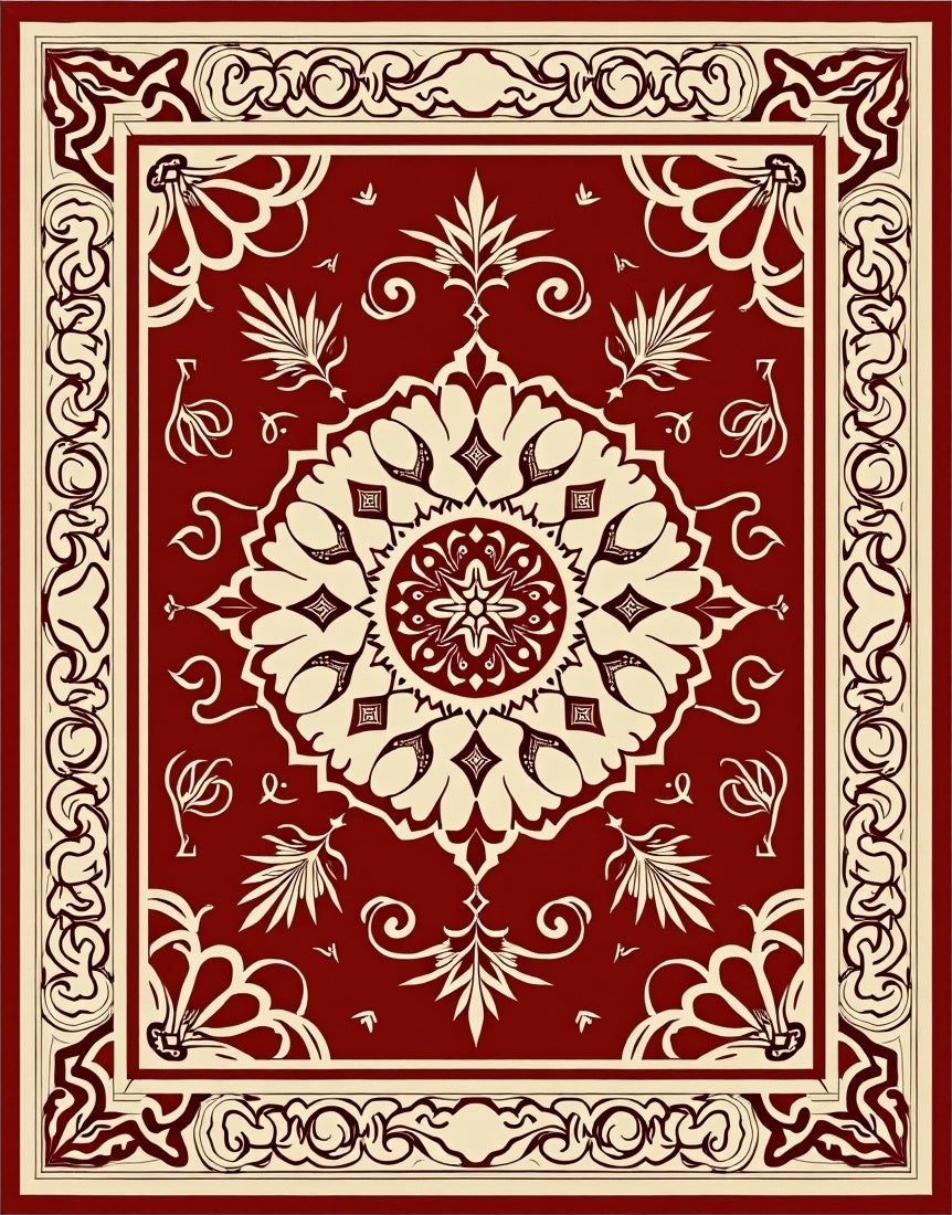 Ornate Floral Medallion Red Rug