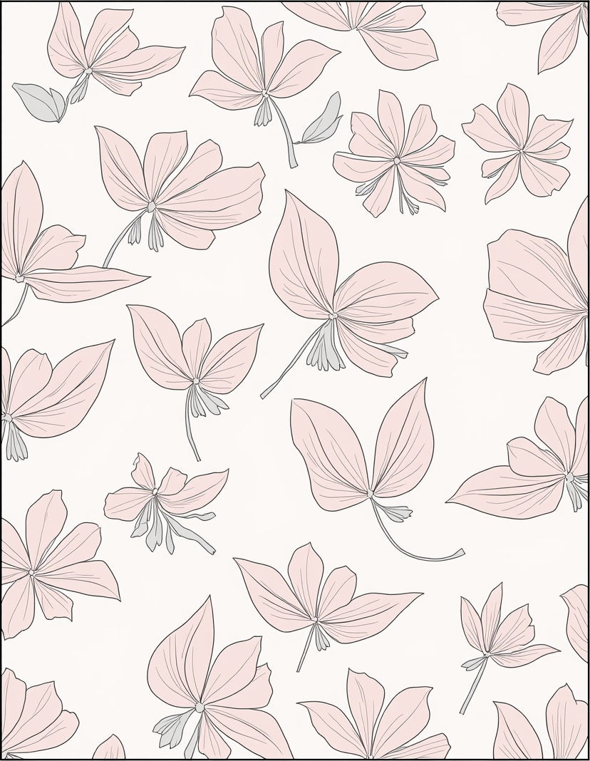 Delicate Pink Floral Line Art Pattern Rug