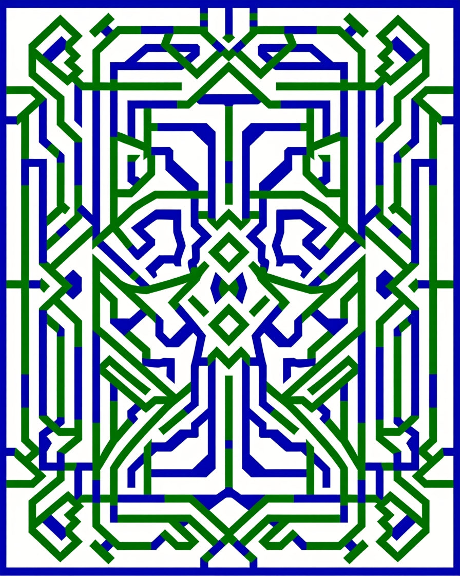 Green Blue Op Art Geometric Design Rug