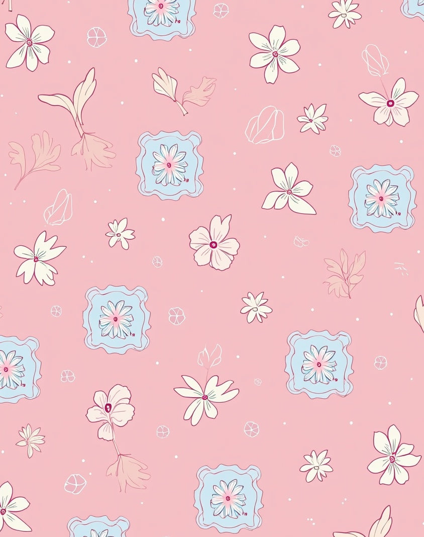 Pink Floral Garden Illustration Rug