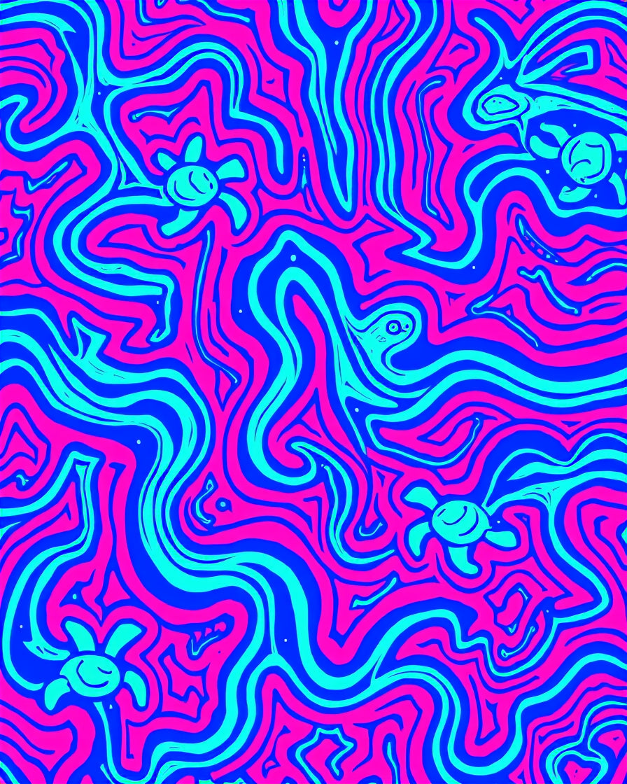 Pink Blue Wavy Turtle Pattern Rug