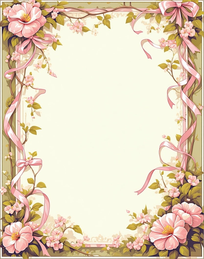 Floral Pink Ribbon Vine Design Rug