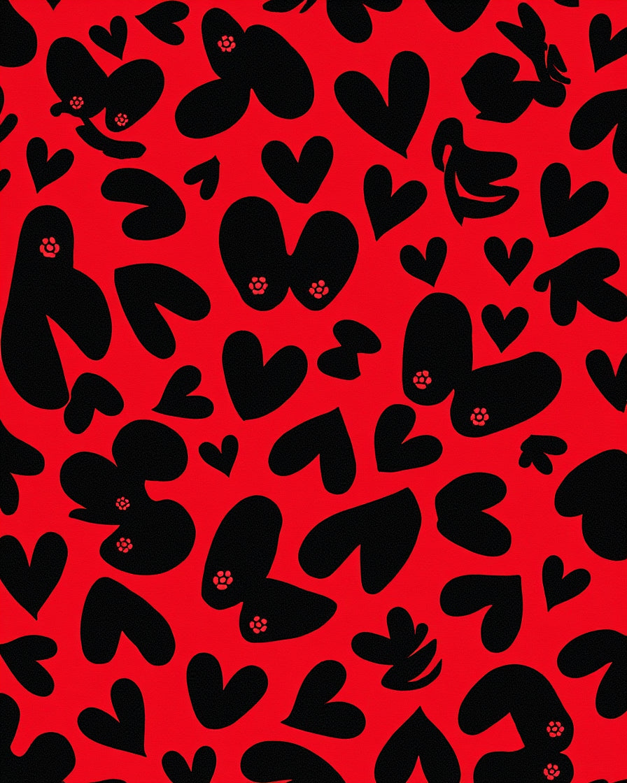 Bold Black Heart Pattern Design Rug