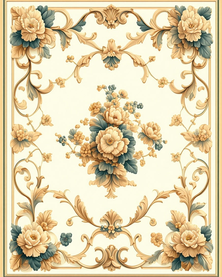 Elegant Floral Scrollwork Blossom Design Rug