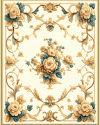 Elegant Floral Scrollwork Blossom Design Rug