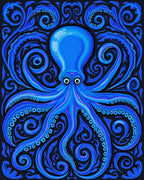 Deep Blue Octopus Swirl Pattern Rug