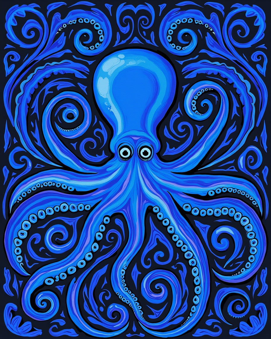 Deep Blue Octopus Swirl Pattern Rug